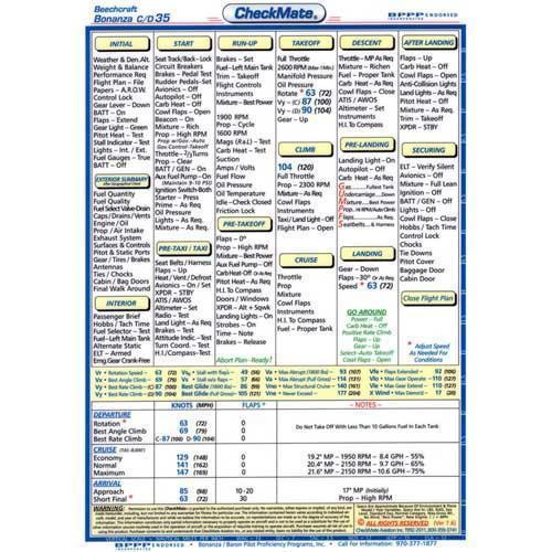 NEW Beech Bonanza C/D35 Standard Size Comprehensive Pilot Checklist by CheckMate