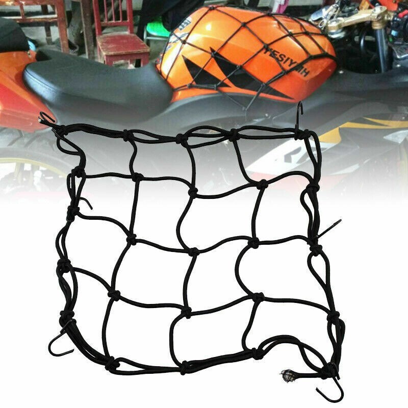 1pc Motorcycle Bungee Cargo Net 30x30cm with 6 Hooks: Helmet Tank Luggage - NEW