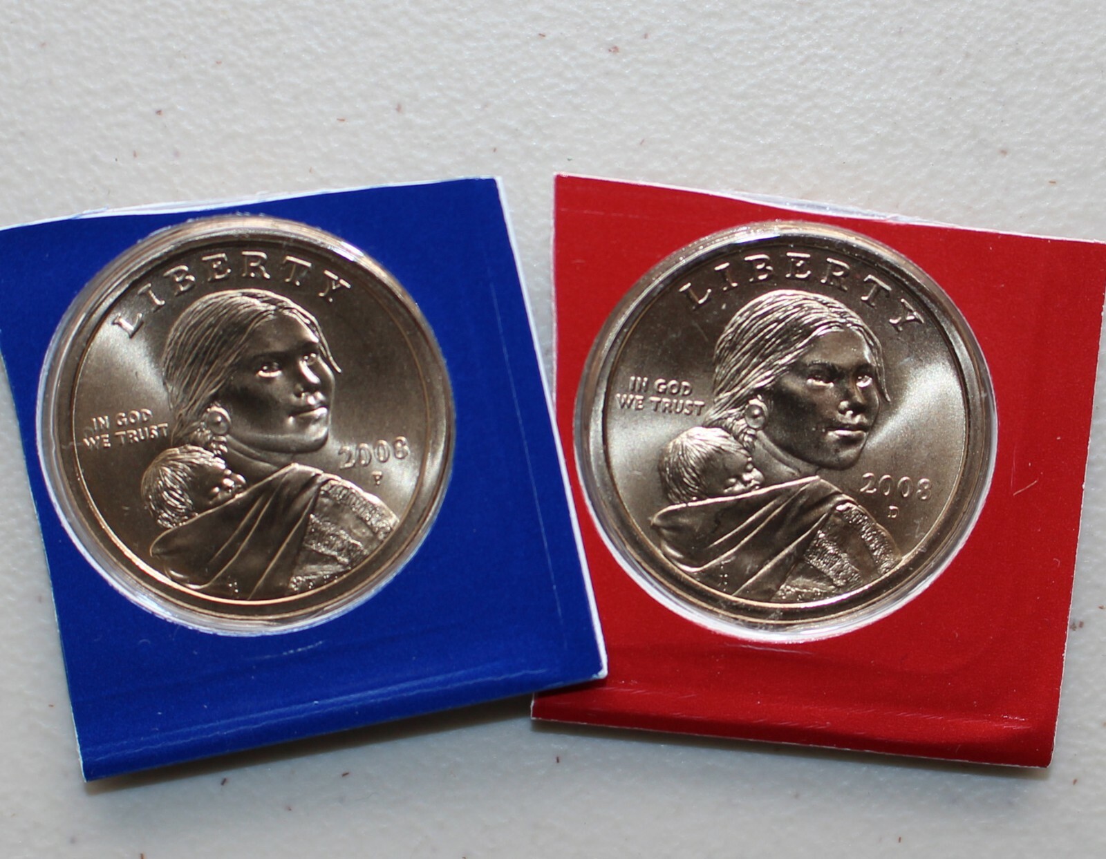 2008 P and D Sacagawea Dollar BU 2 Satin Coins from US Mint Set Native American