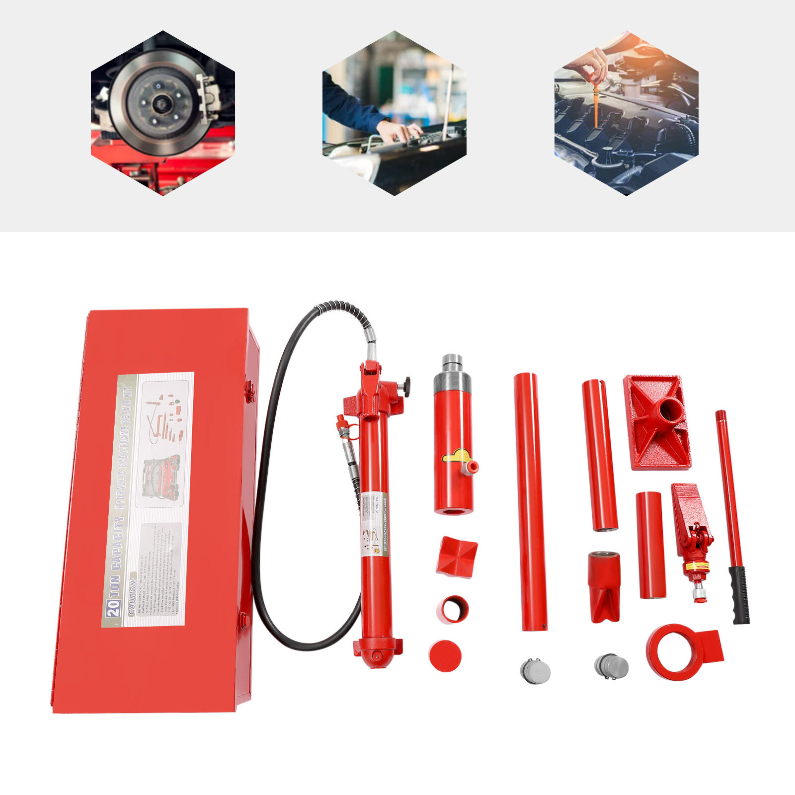 20 Ton Auto Porta Power Kit Hydraulic Car Jack Ram Body Frame Repair Lift Ram