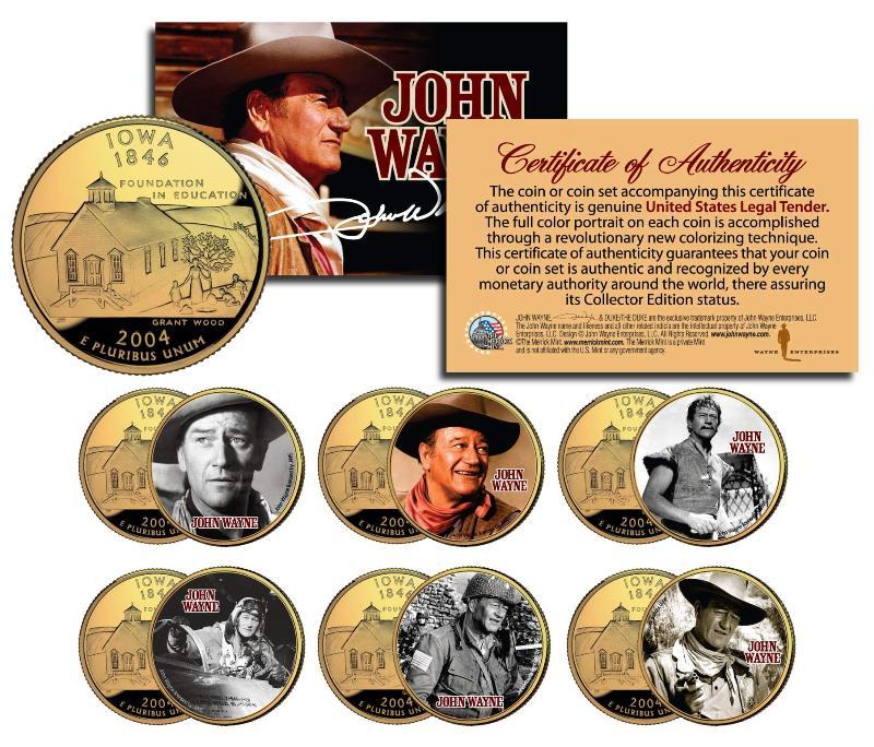 JOHN WAYNE MOVIES Iowa State Quarters US 6-Coin Set * OFFICIALLY LICENSED *