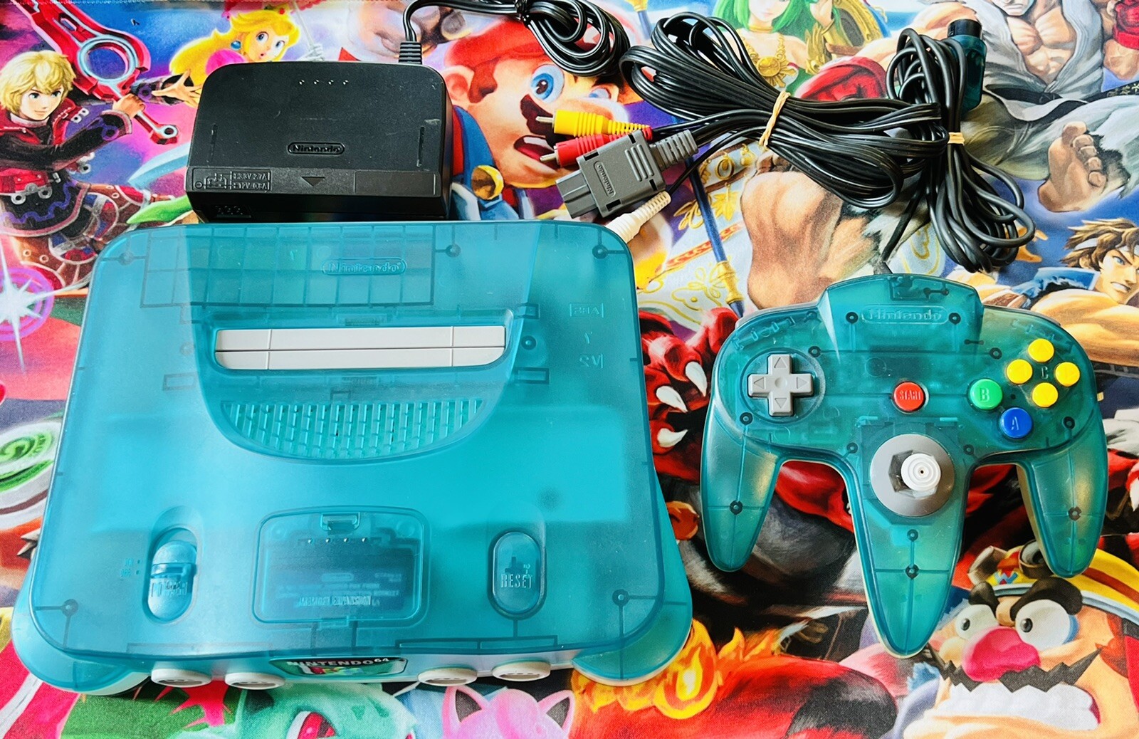 Clear Ice Blue Nintendo 64 N64 Console Set + Controller NTSC Region Free Upgrade