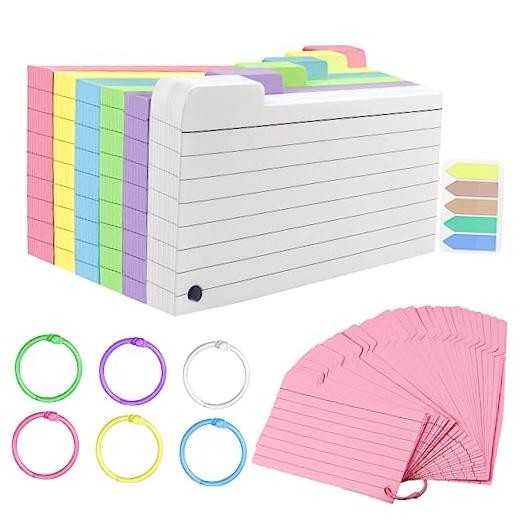 300 Pack Index Cards, 3" x 5" Ruled Index Cards with Ring, Colored Lined Flash