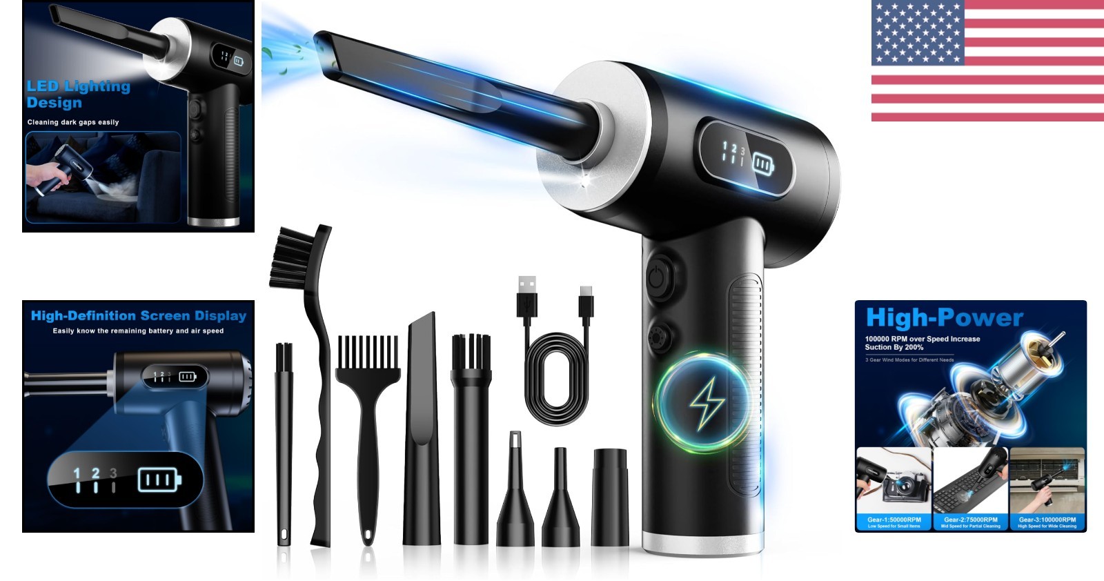Rechargeable Air Duster with Smart Battery Display - Ultimate Cleaning Tool