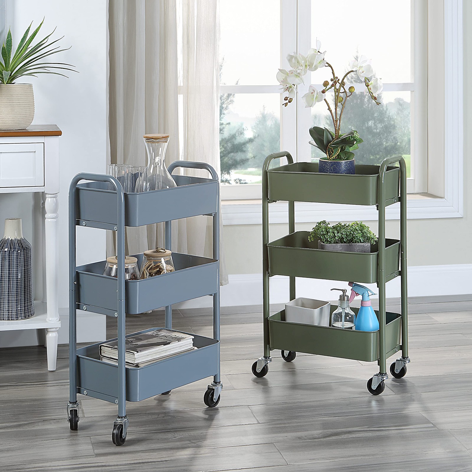 3-Tier Delicate Compact Rolling Metal Storage Organizer - Mobile Utility Cart...