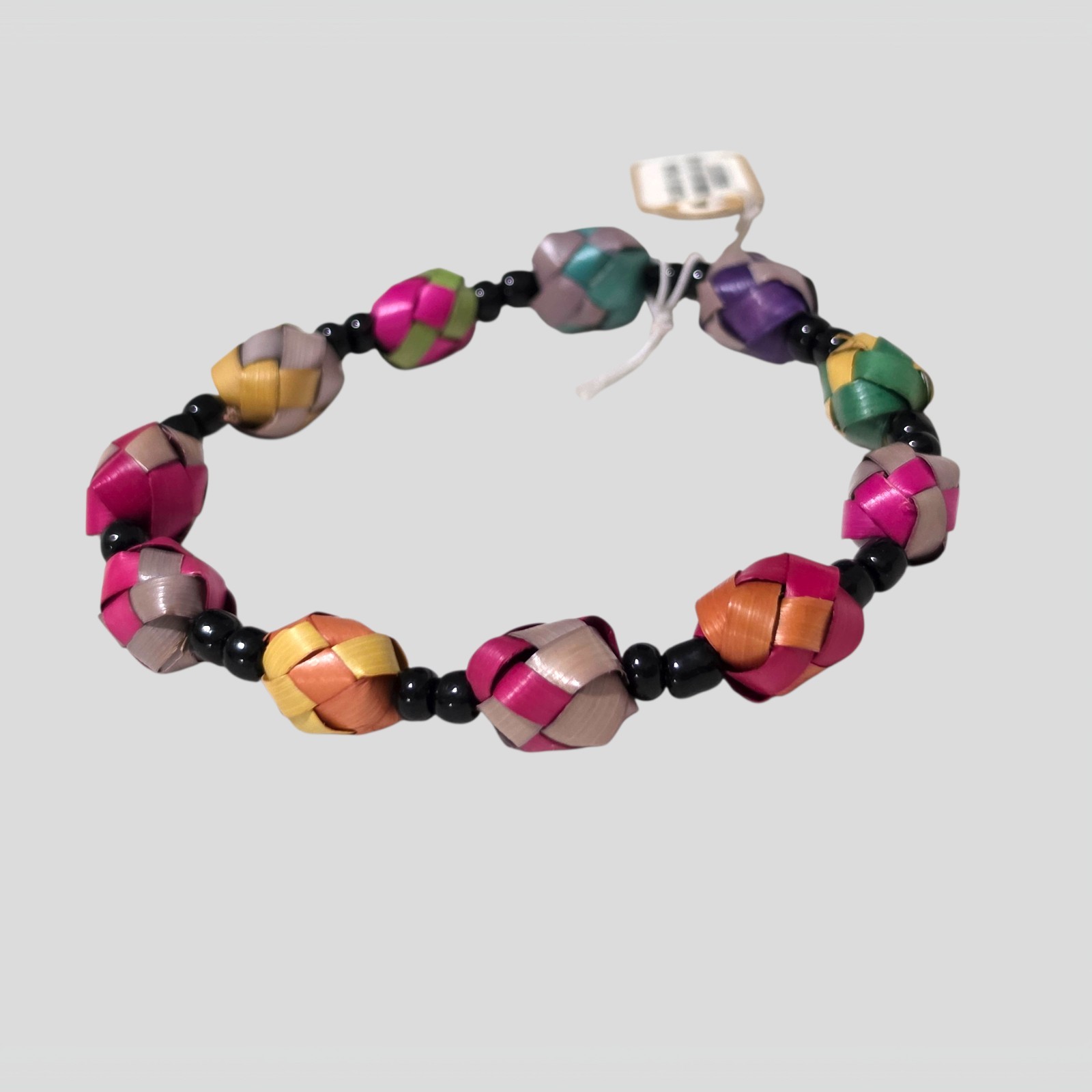 Handmade Paper Bead Bracelet Colorful Stretch Boho Artisan Eco Friendly