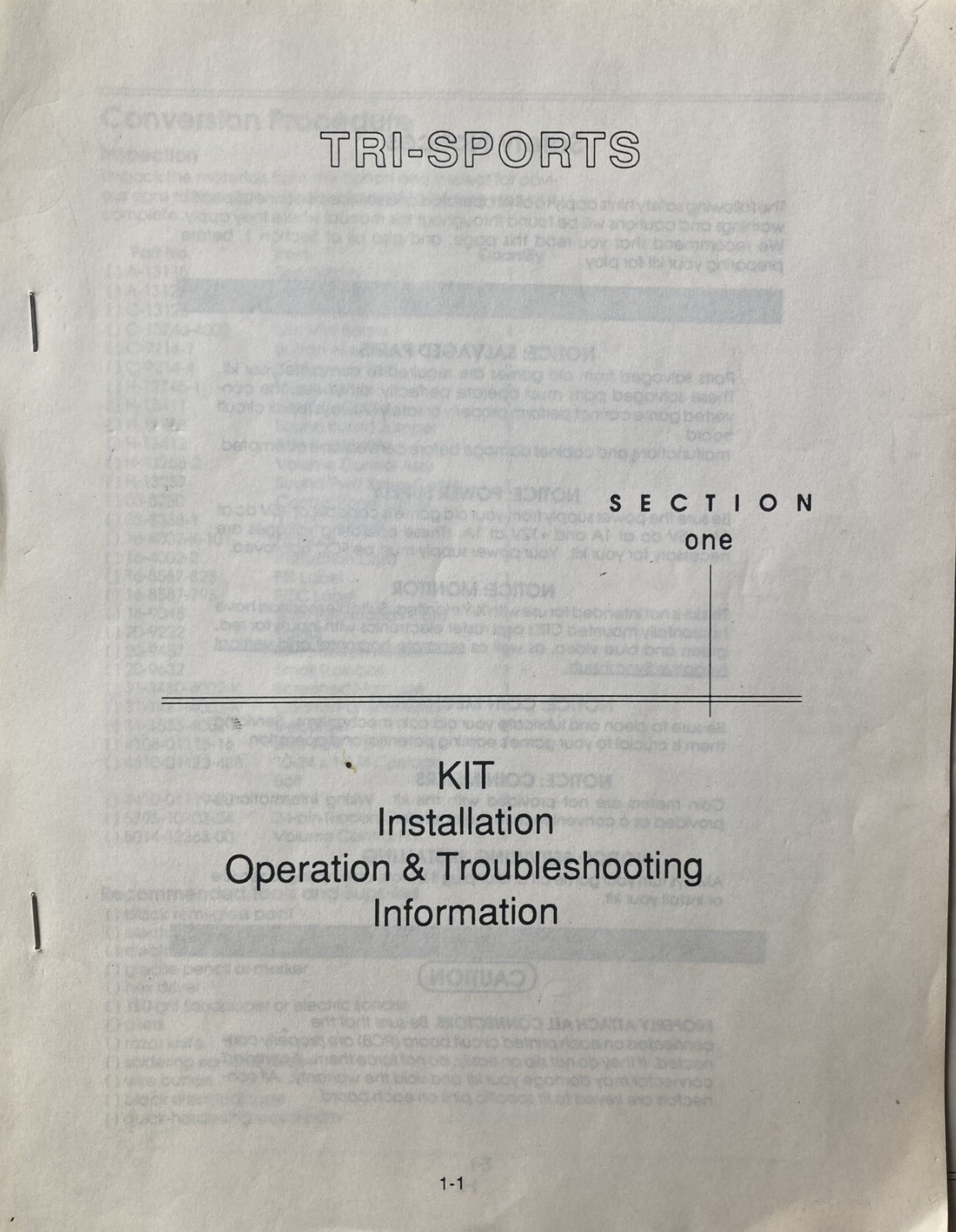 Tri-Sports Arcade Game Manual