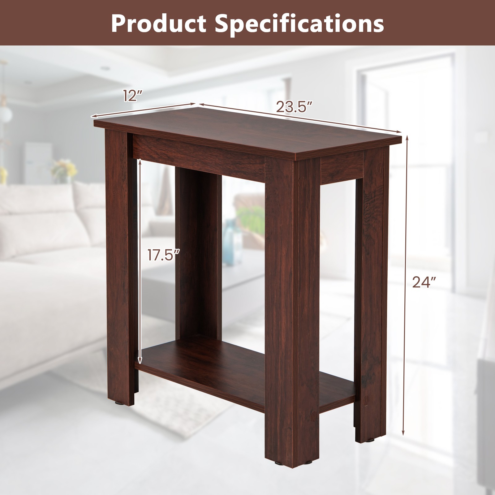 2 PCS End Table Sofa Bedside Table Compact Nightstand w/ Storage Shelf Espresso