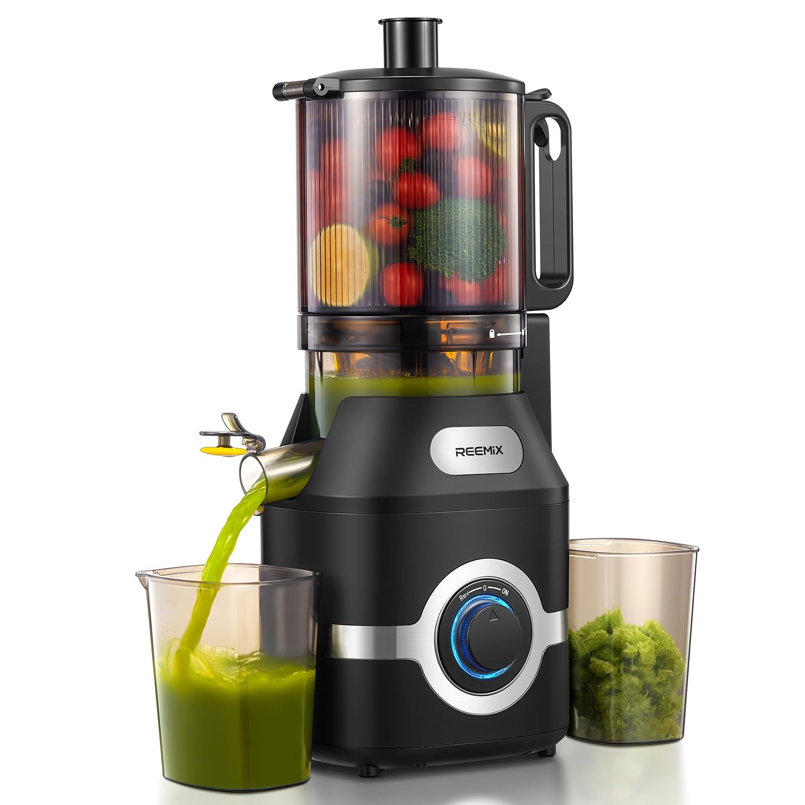 Reemix Juicer Machine with Large Feed Chute, Slow Masticating Large, Black
