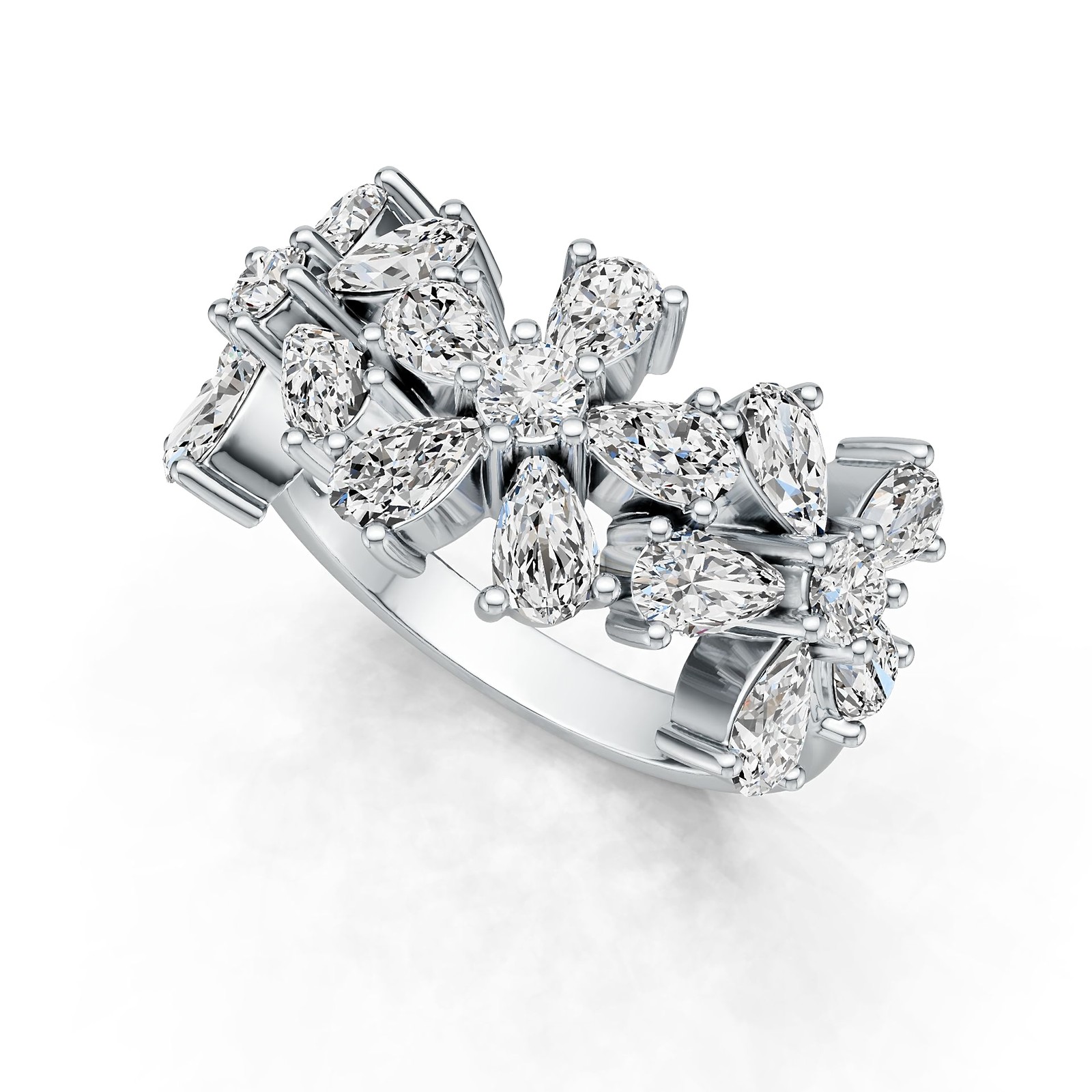 Sterling Silver Ring Flower Theme with White Topaz or Moissanite