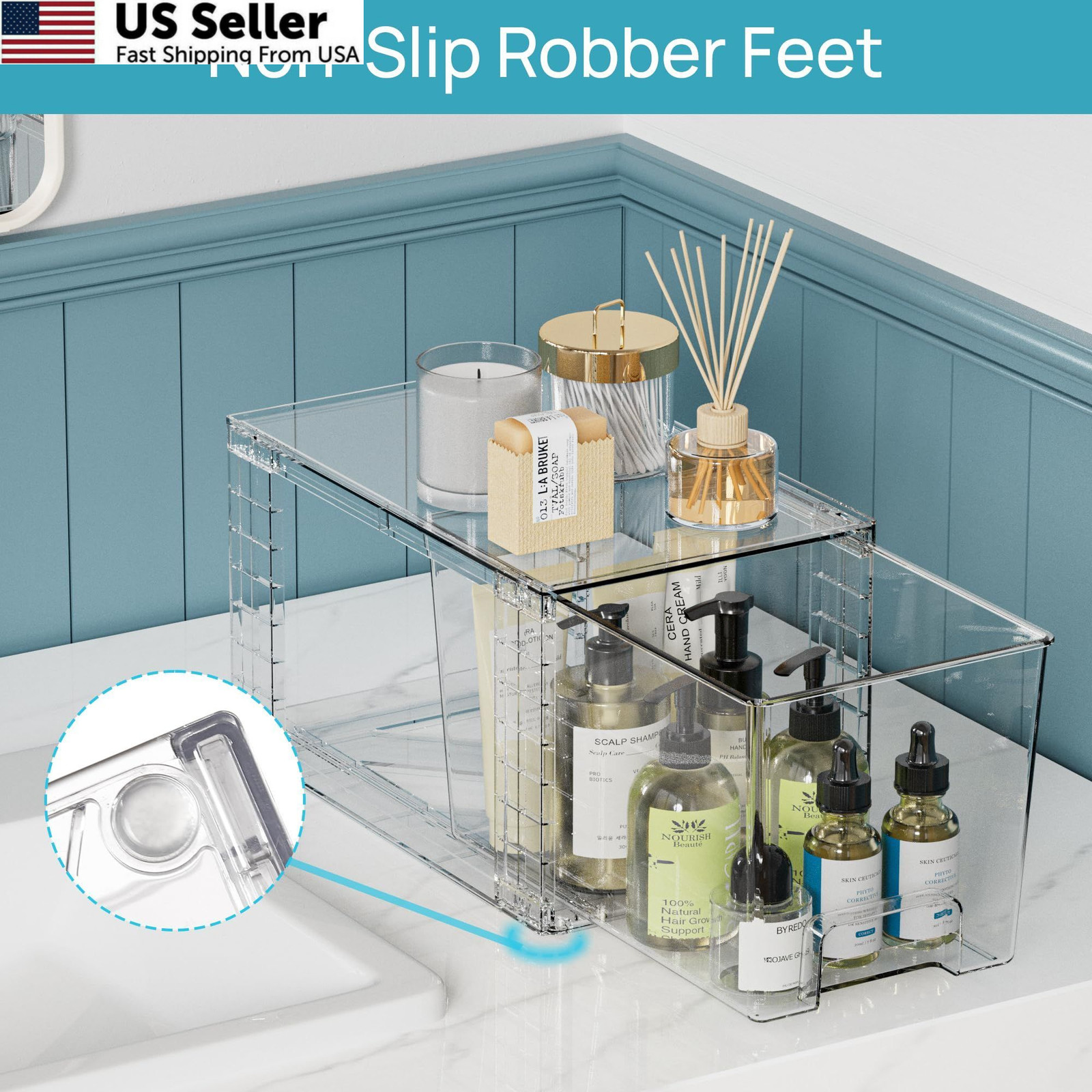 Vtopmart 3 Pack Clear Stackable Storage Drawers,Easy to Assemble Transparent