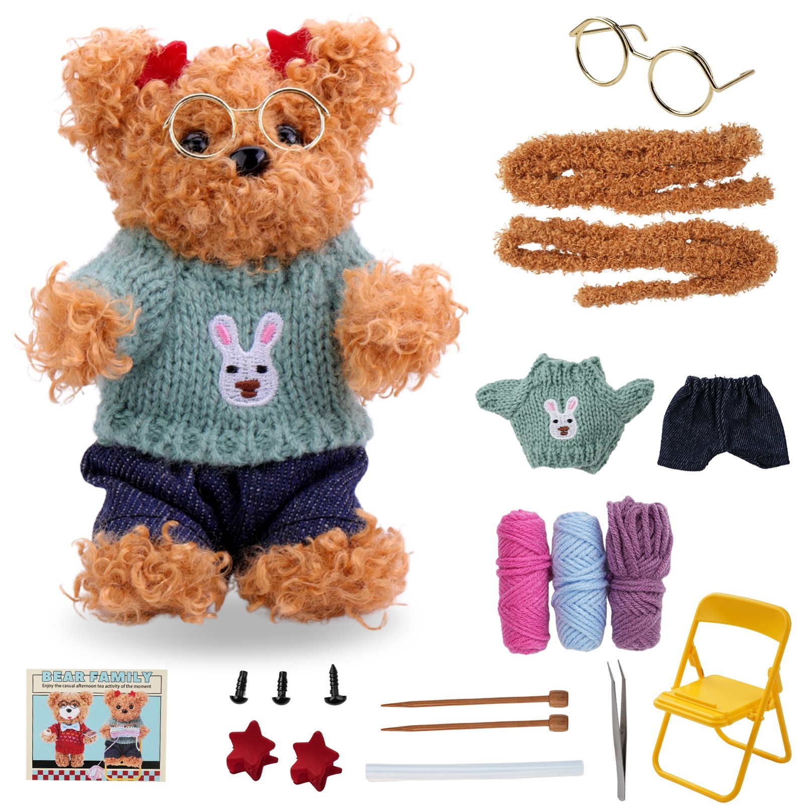DIY Cute Bear Twist Stick Material Kit Handmade Chenille Stems Craft Set for Kid