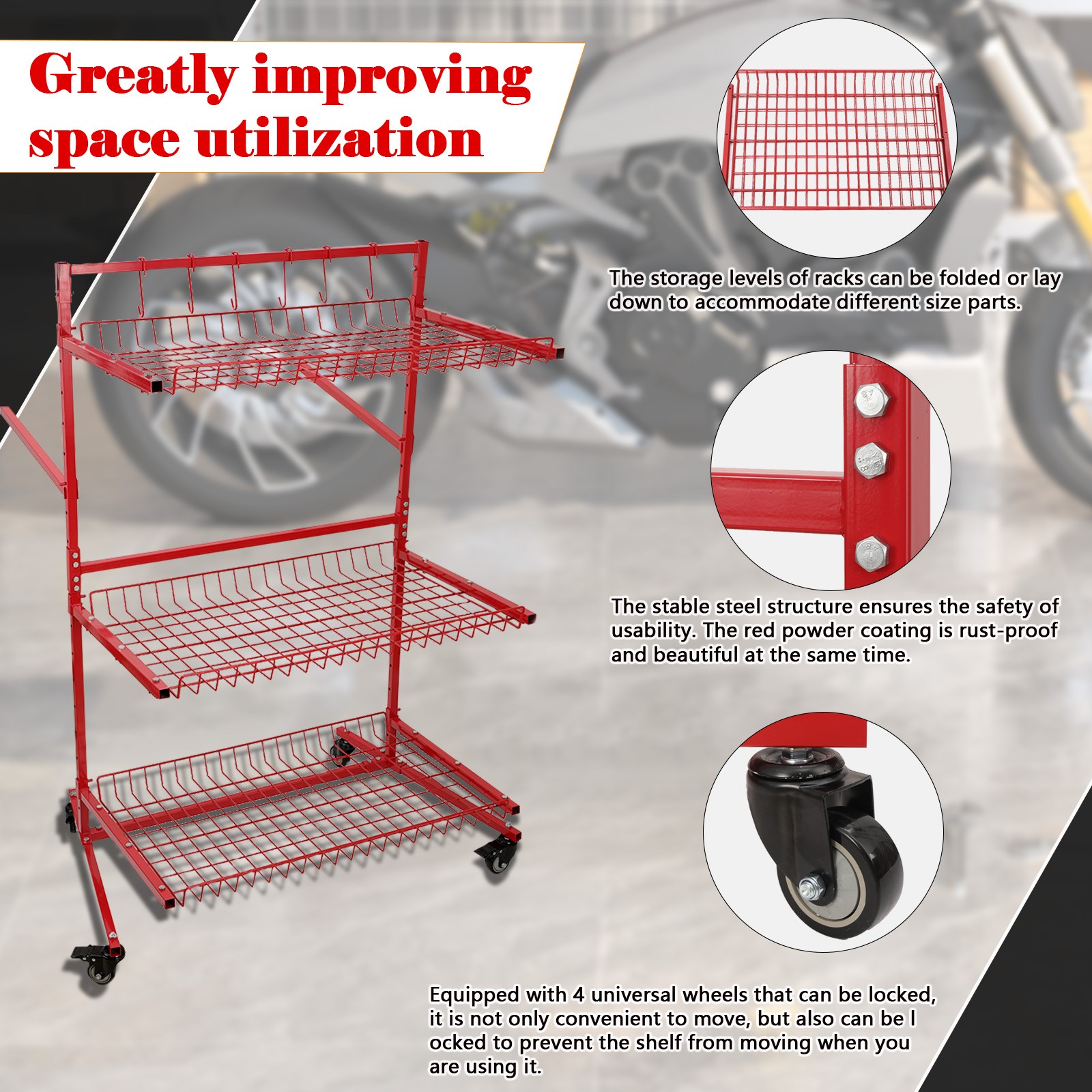 Parts Management Storage Rack Mobile Auto Body Rolling Parts Cart Body Shop Tool