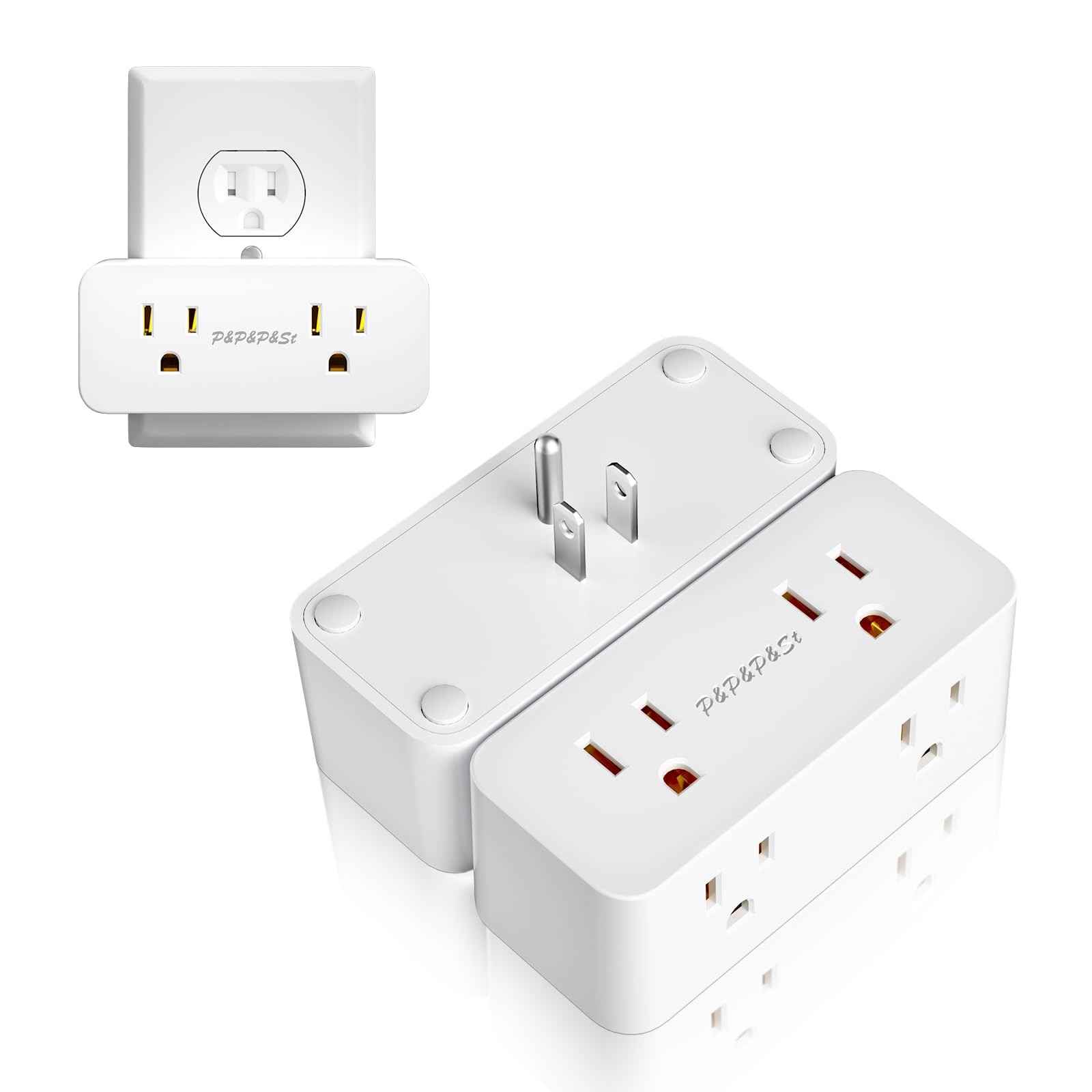 Multi-Plug Outlet Extender, 4-Position Wall Socket, 2-Pack,