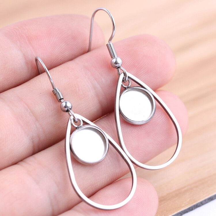 20pcs Stainless Steel cabochon earring base settings teardrop frame Earrings 8mm
