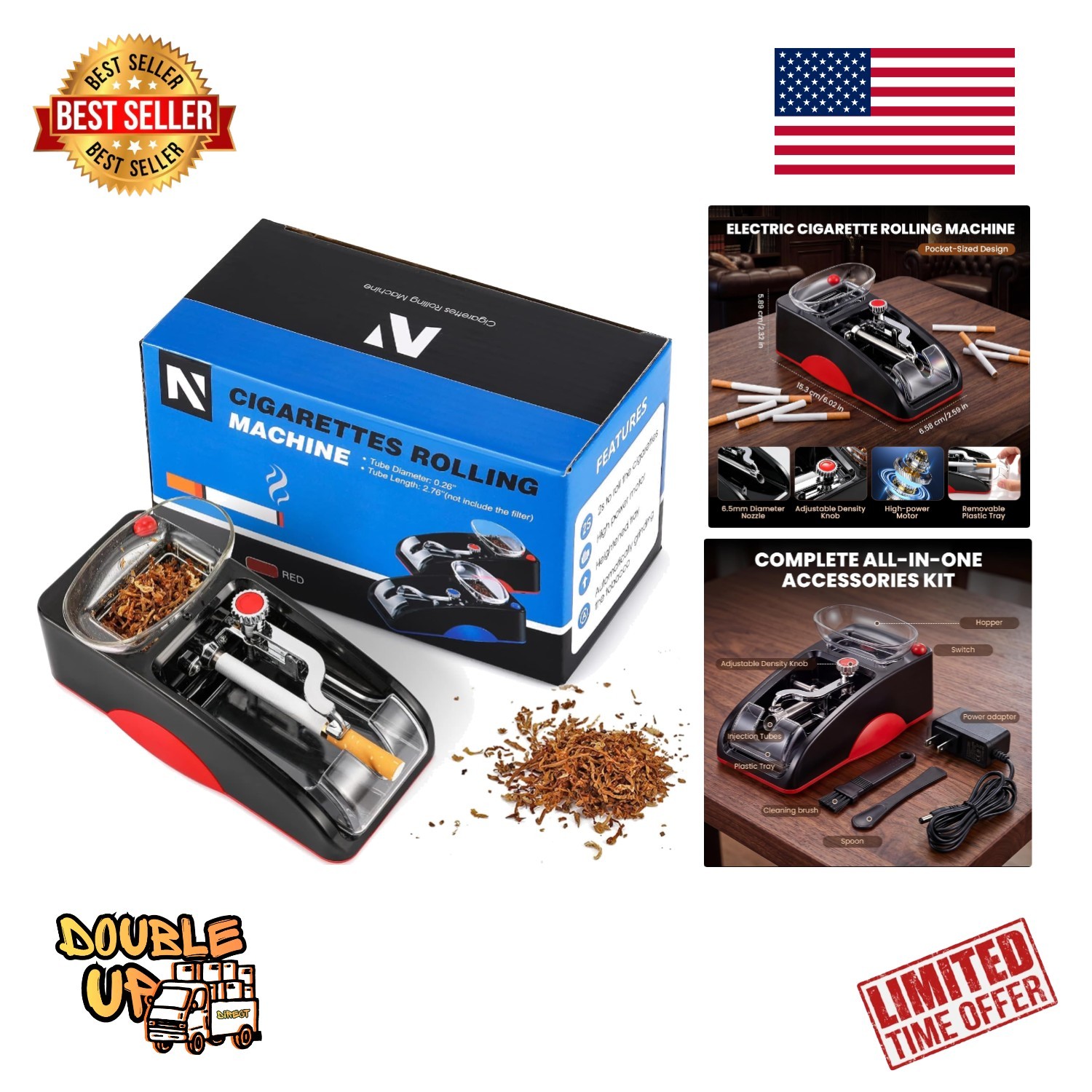 Sleek Electric Cigarette Automatic Roller with Accessory Kit – 0.26" Tube Size