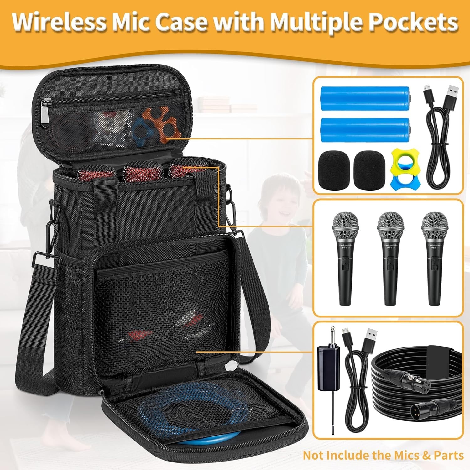 Wireless Microphone Case with Foam - Black/.