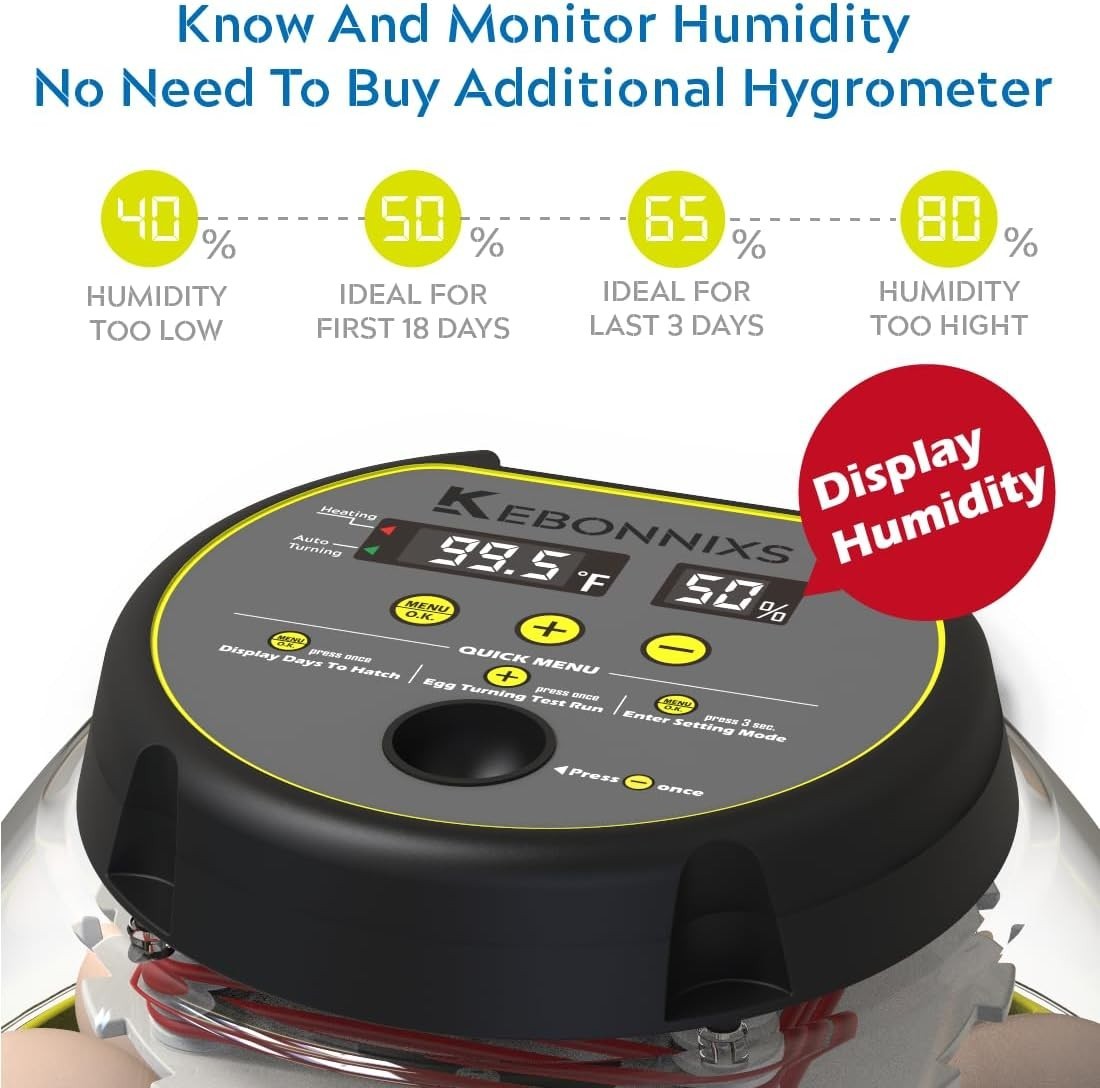 12 Egg Incubator with Humidity Display, Egg Candler, Automatic Egg Turner, fo...