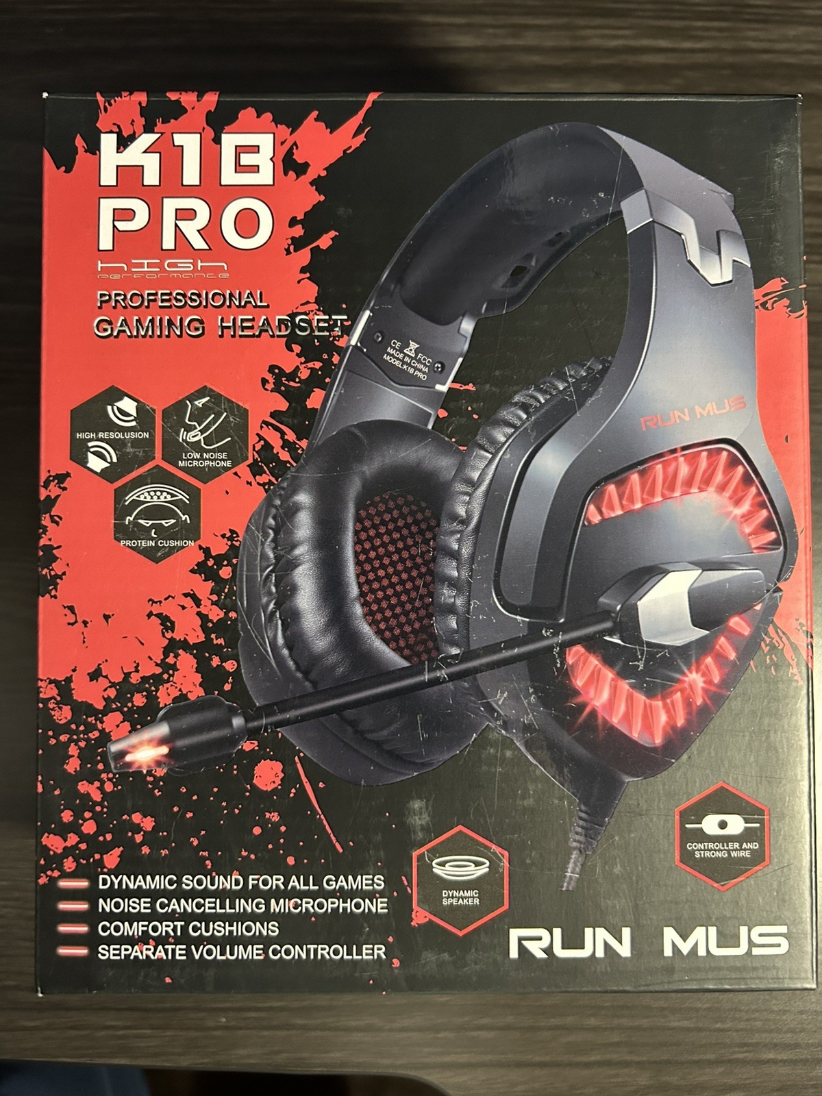 RUN MUS K2 Pro Gaming Headset for PC, PS4, and Xbox One black red