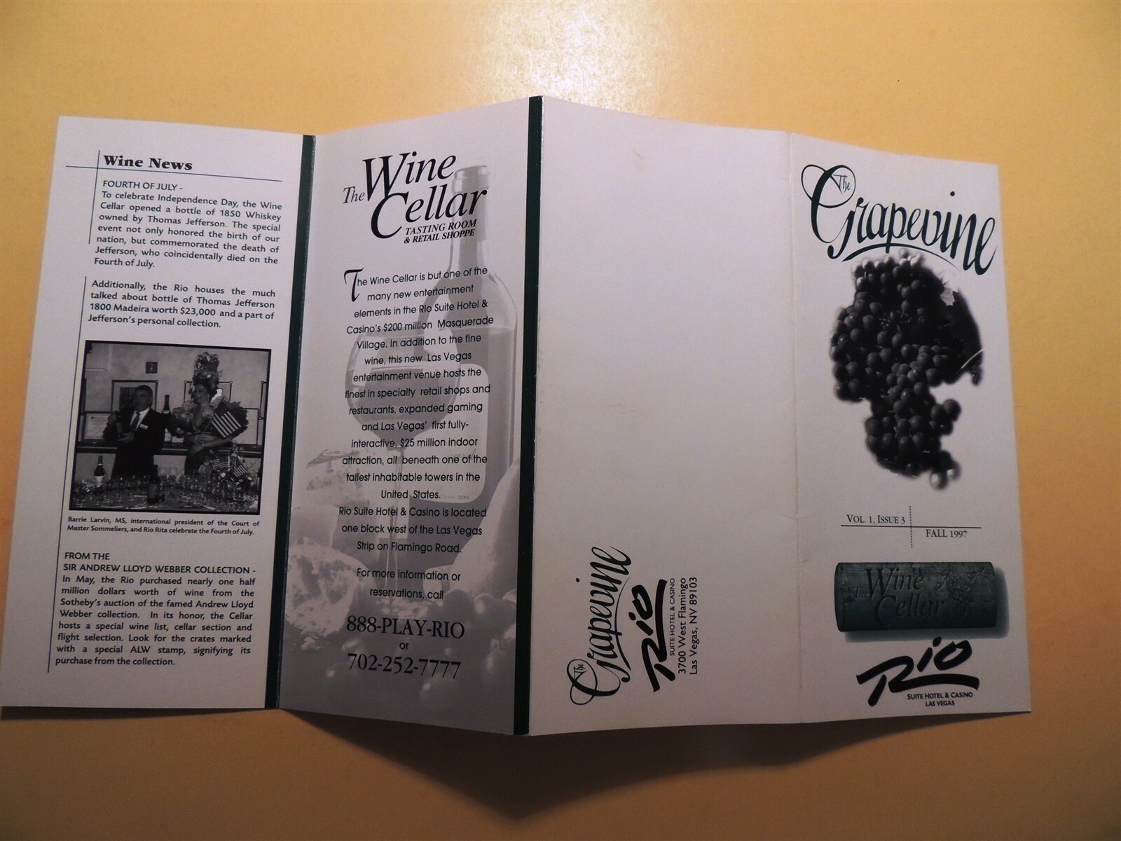 Rio Casino Hotel Las Vegas Nevada vintage brochure The Grapevine Wine Cellar