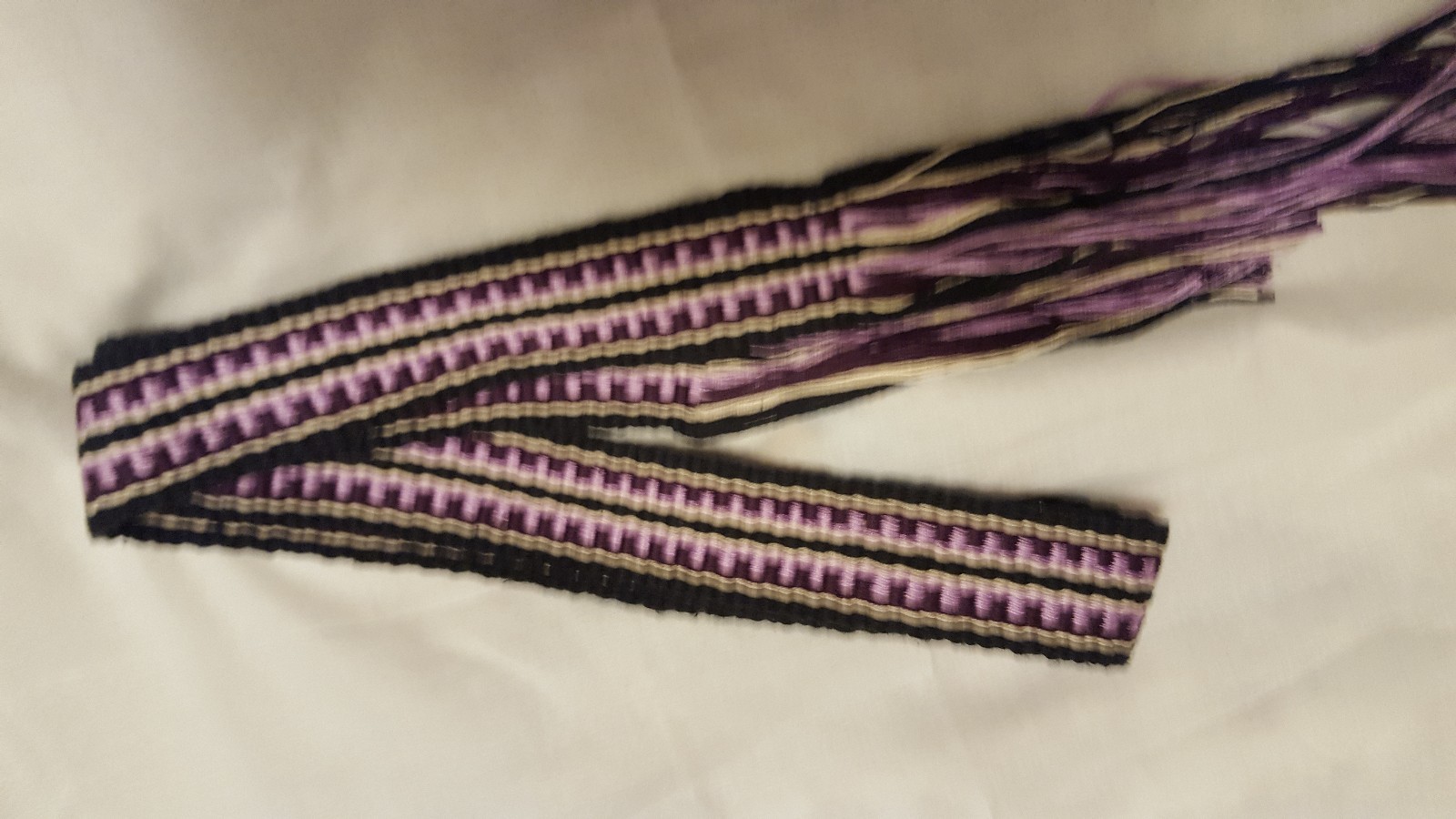 SALE 201912012 Powder horn strap belt purple and black cotton 22.5" long x1 3/4"