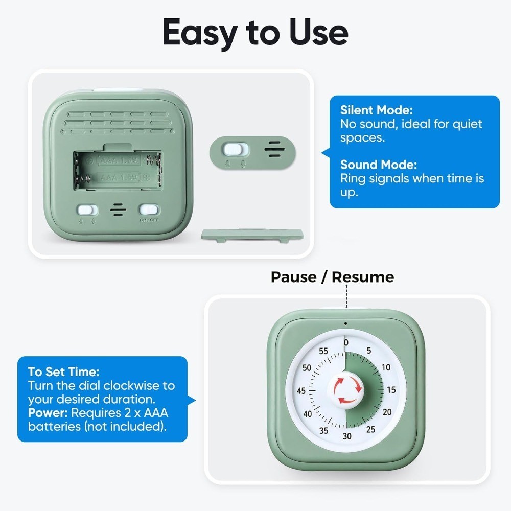 60 Minute Visual Timer for , Silent Countdown Clock, Time Management Tool