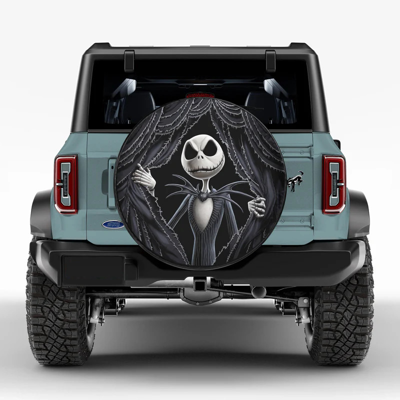Jack Skellington Hide Curtain Print PVC Leather Spare Tire Cover