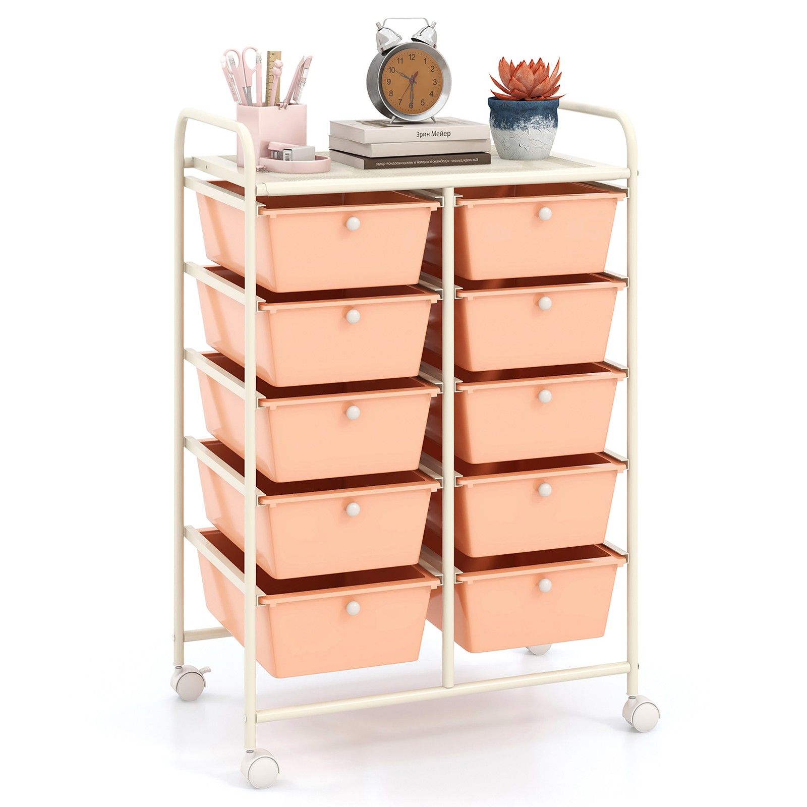 10-Drawer Storage Cart Utility Rolling Trolley Kitchen Organizer Skin Pink