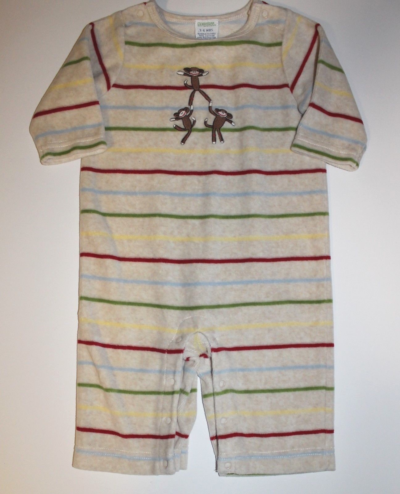 Gymboree Monkey & Friends Sock Monkey Velour One Piece Striped Size 3-6 EUC