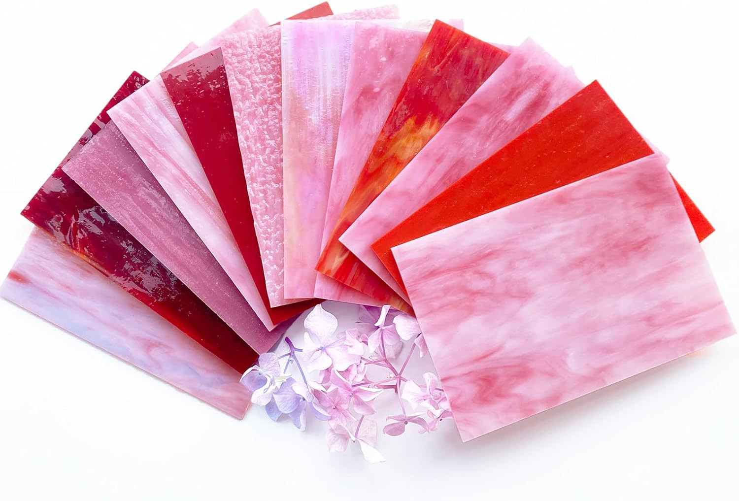 12 Sheets Mixed Red Pink Stained Glass Sheets, 4 X 6 Inch Stained Glass Supplies