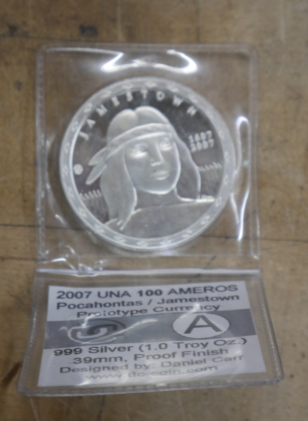 2007 UNION OF NORTH AMERICA 100 AMEROC JAMESTOWN 999 SILVER 1.0 TROY OZ 39MM