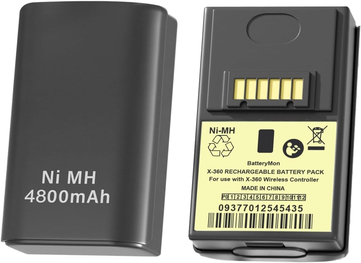 2 Pack 4800mAh Rechargeable Battery Pack for Xbox 360 Controller