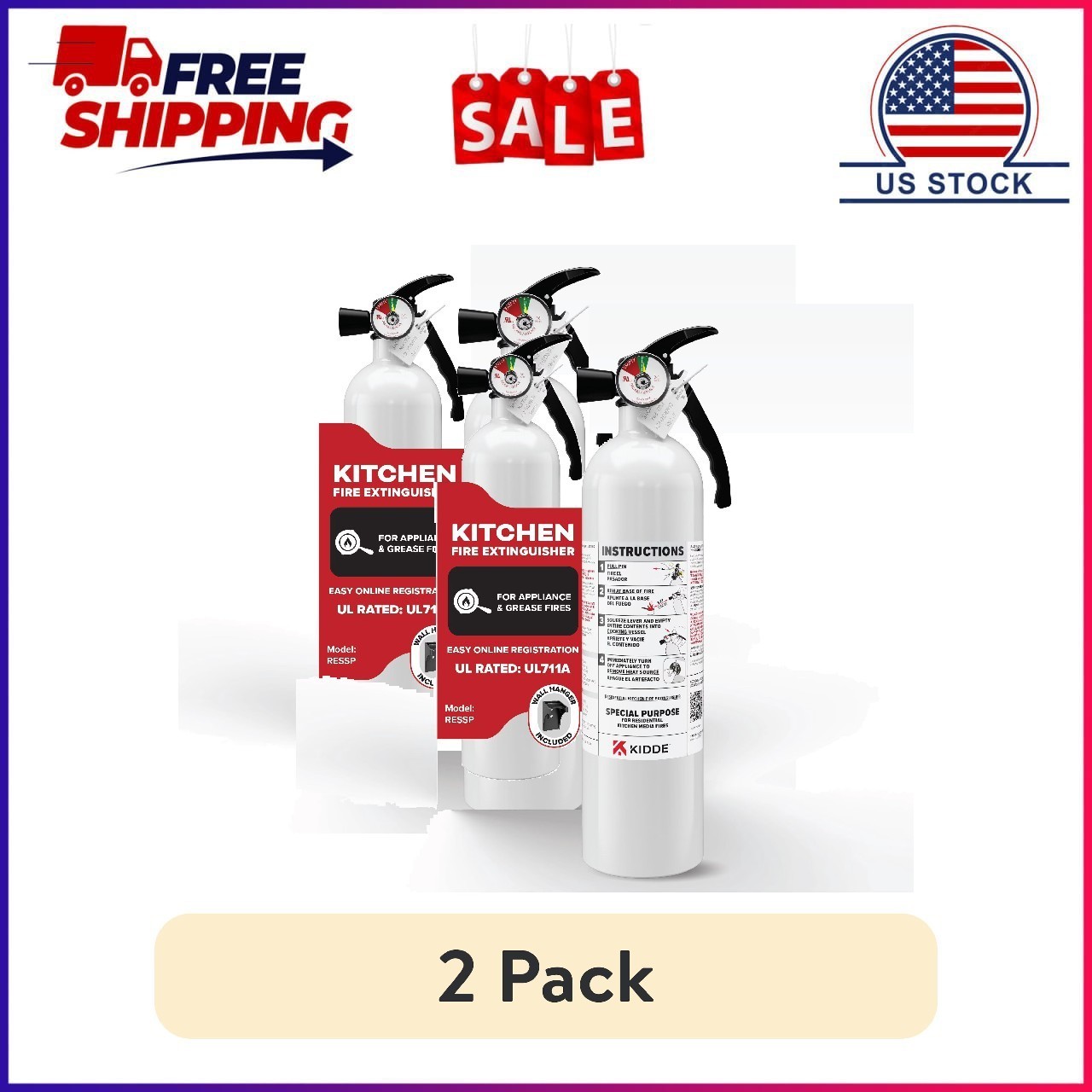(2 pack) Kidde Fire Extinguisher for Kitchen, Residential, Single-Use, 711A