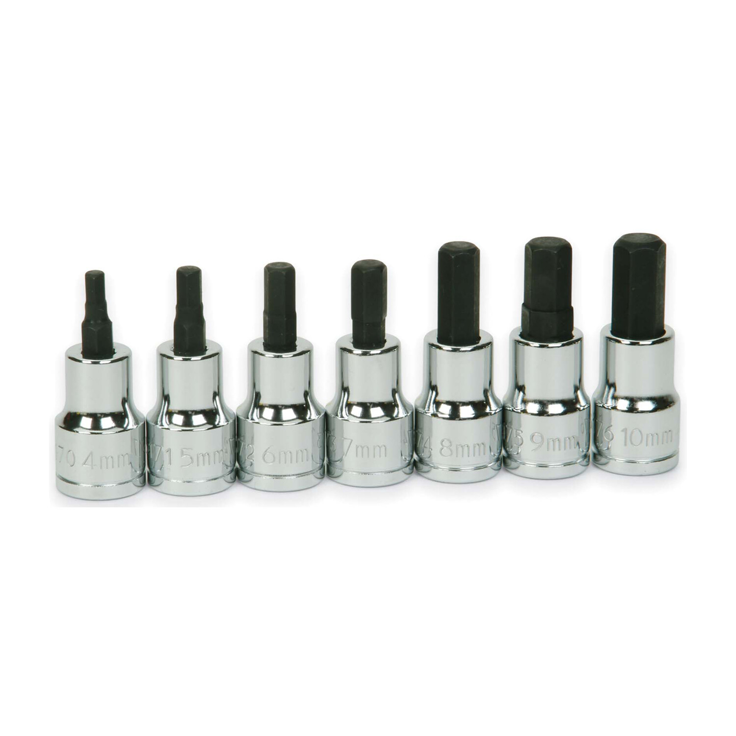 3/8"Drive Hex Bit Socket Set, 7pcs, Clip Rail. 4-10mm Chrome. Williams JHW31904