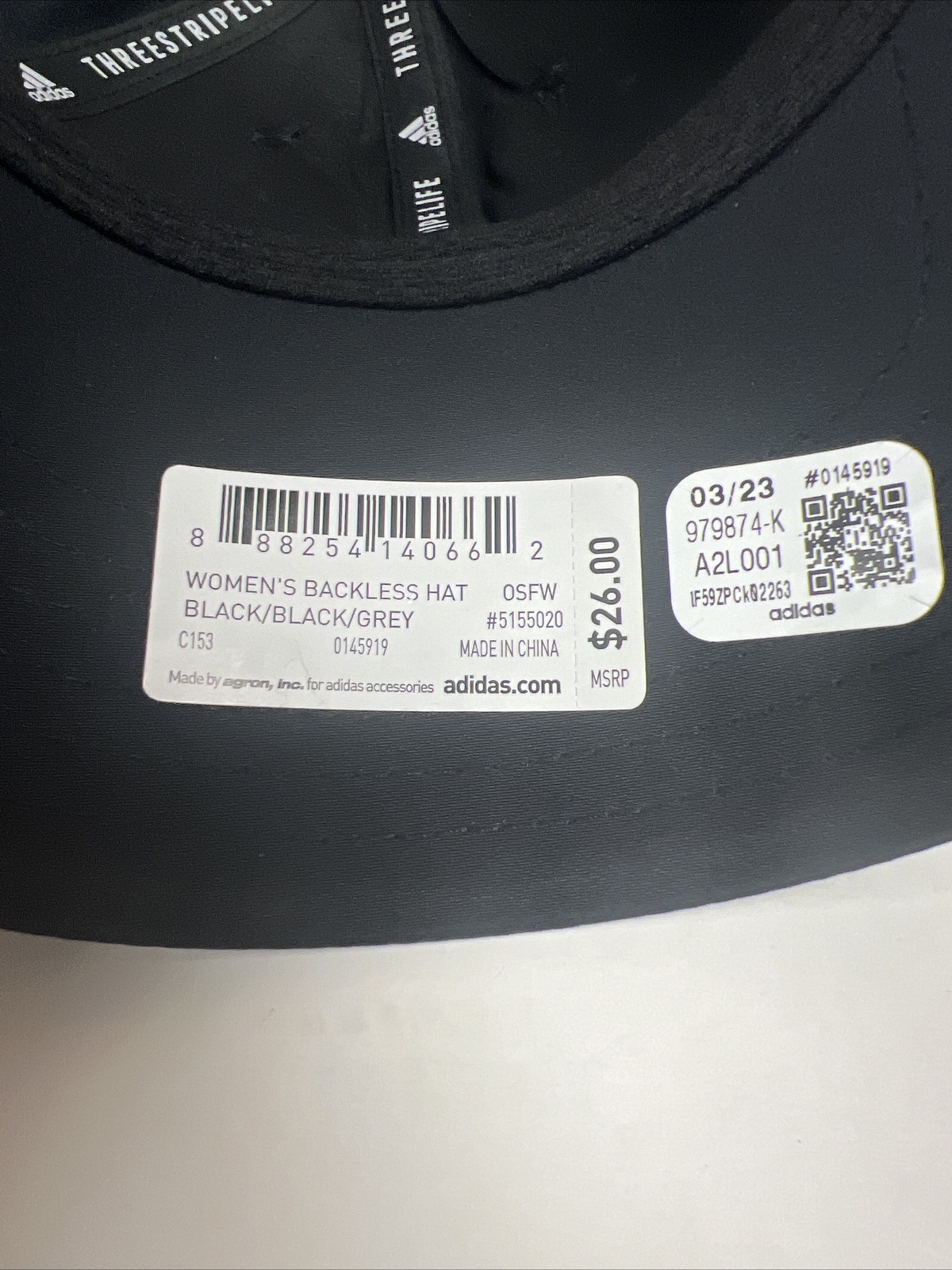 Adidas Women's Backless Ponytail Hat Adjustable One Size, Black/Black/Grey