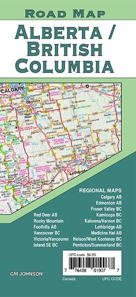 Alberta / British Columbia, Road Map, Canada, by GMJ Maps