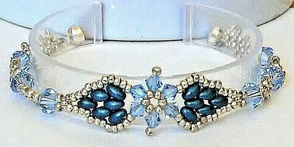 Handmade Blue Crystal Double Leaves Magnetic Bracelet