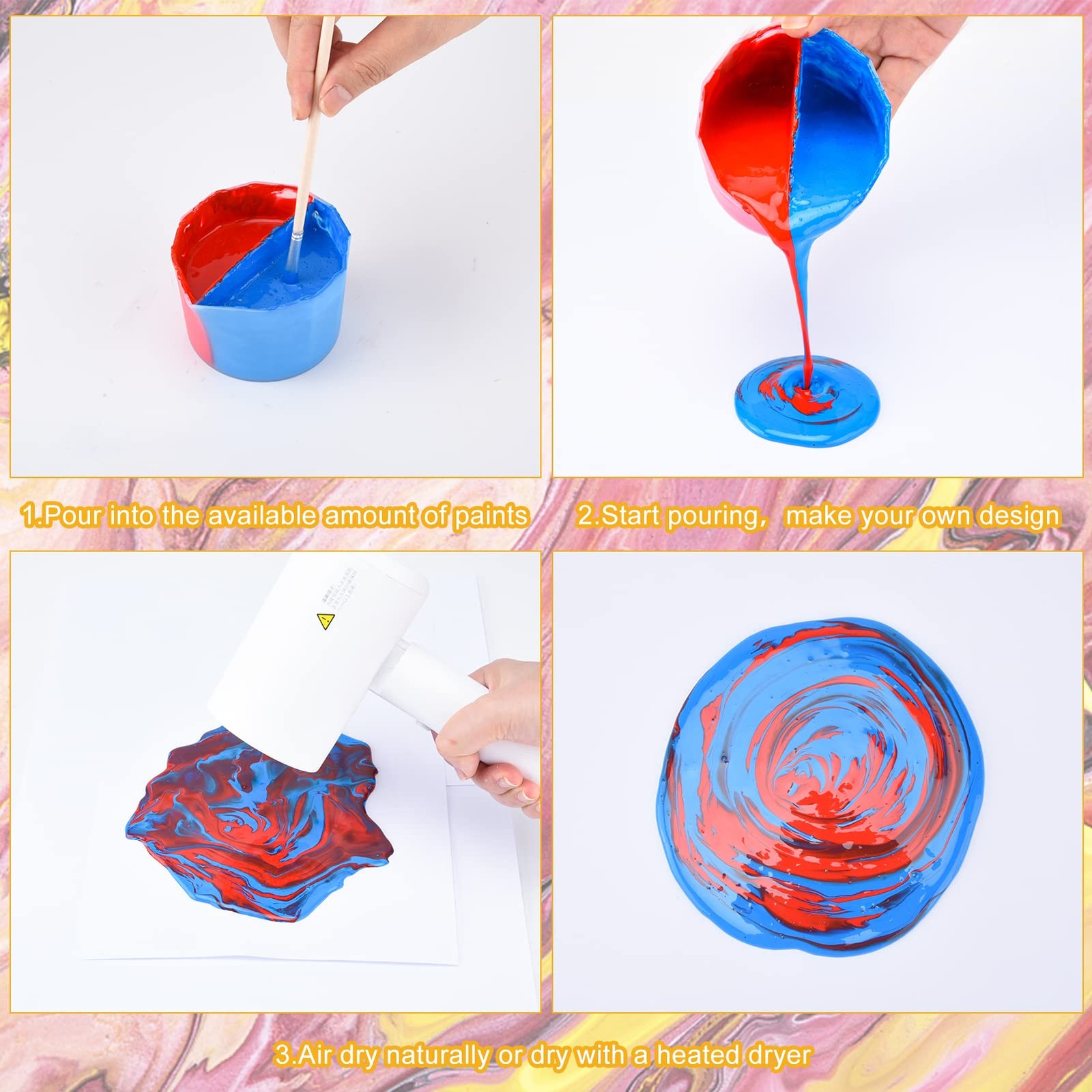 SUSSURRO 4 Pcs Split Cups for Paint Pouring, Silicone Cup Fluid Art...