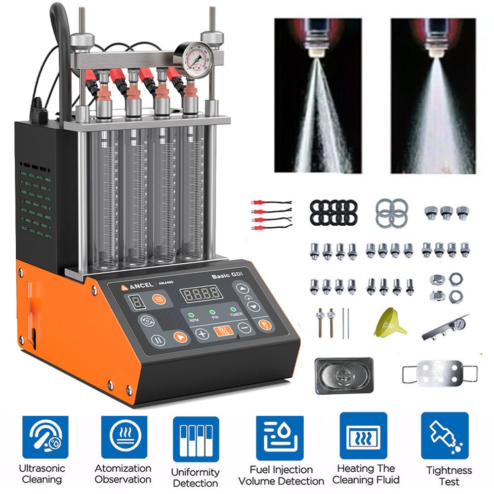 ANCEL ANJ400 GDI Fuel Injector Ultrasonic Cleaner and Tester 4 Cylinder Tool