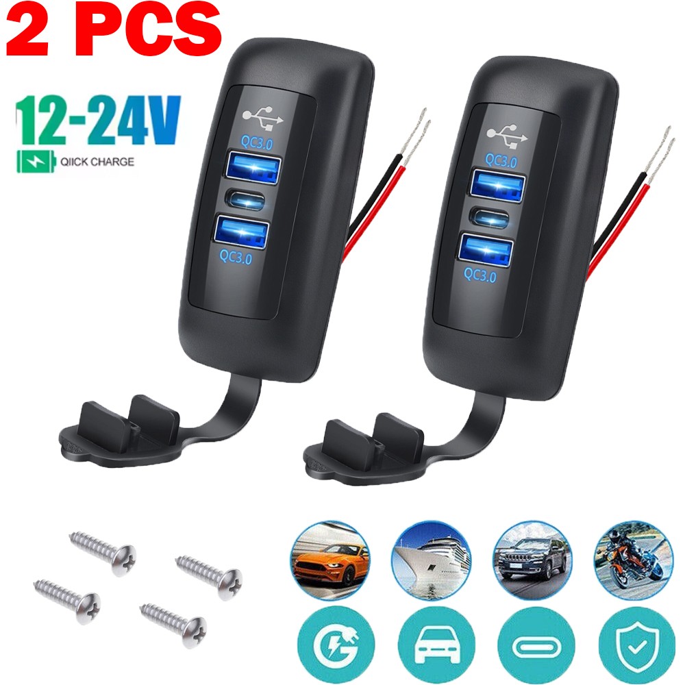 2PCS 12V-24V Dual USB QC3.0 & PD Fast Charger Socket For Car Boat RV Part