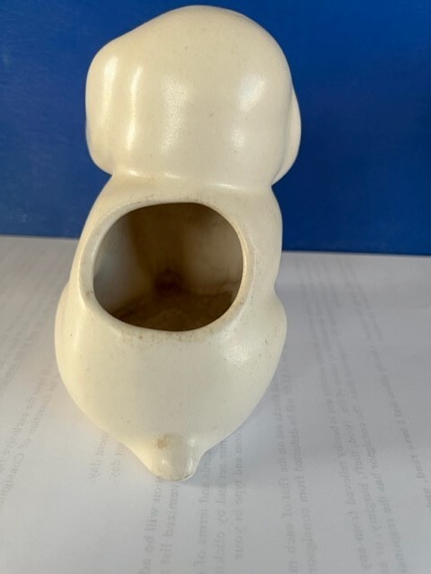 Antique Pure Plain Solid White Pottery Sitting Cute Puppy Dog Small 4" Planter