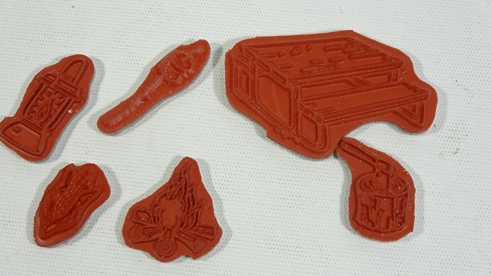 Retired Alota Rubber Stamp Picnic Table - Camp Fire - Lantern - S'Mores -  Corn