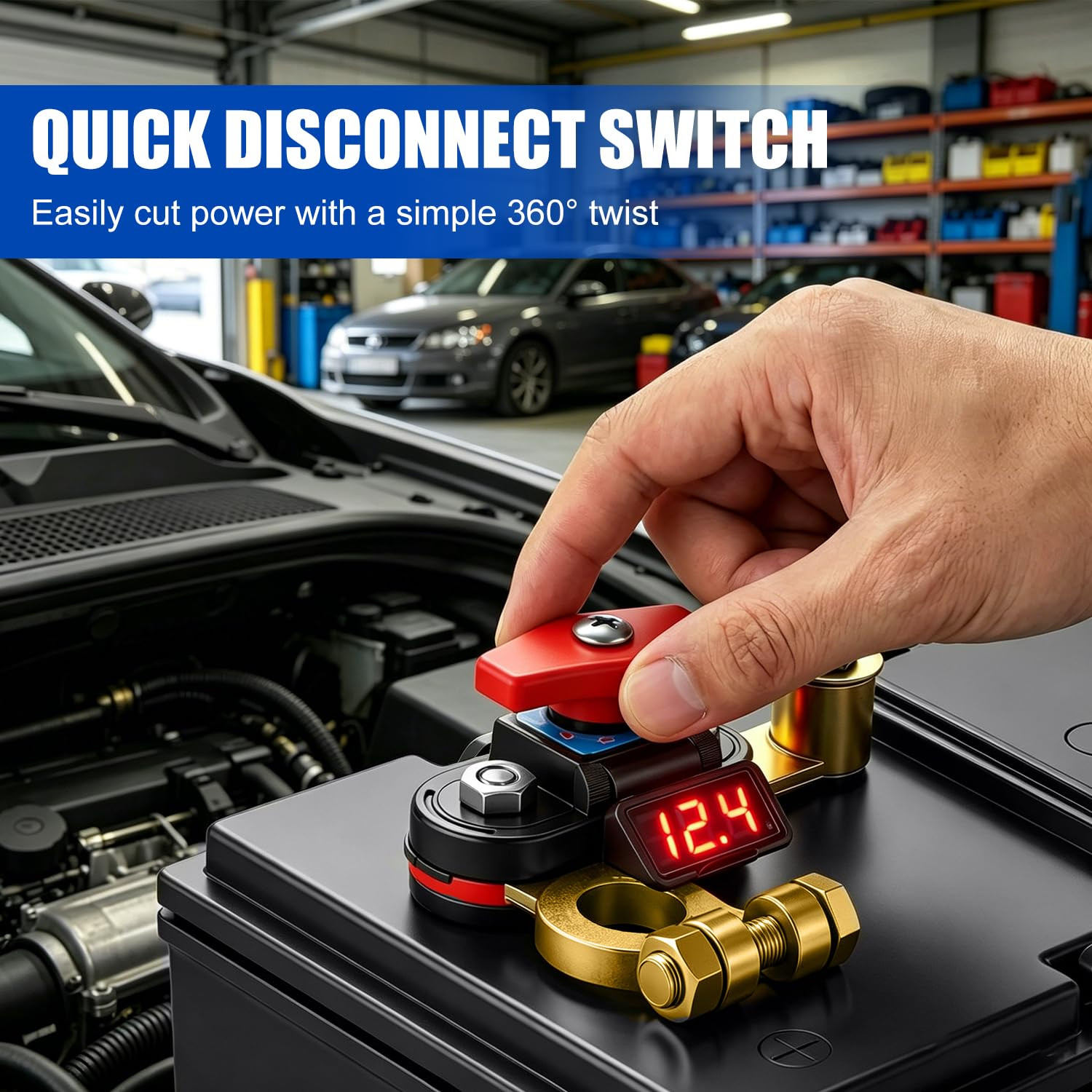 Universal Car Battery Disconnect Switch Leak Protector with LED Voltage,Copper M