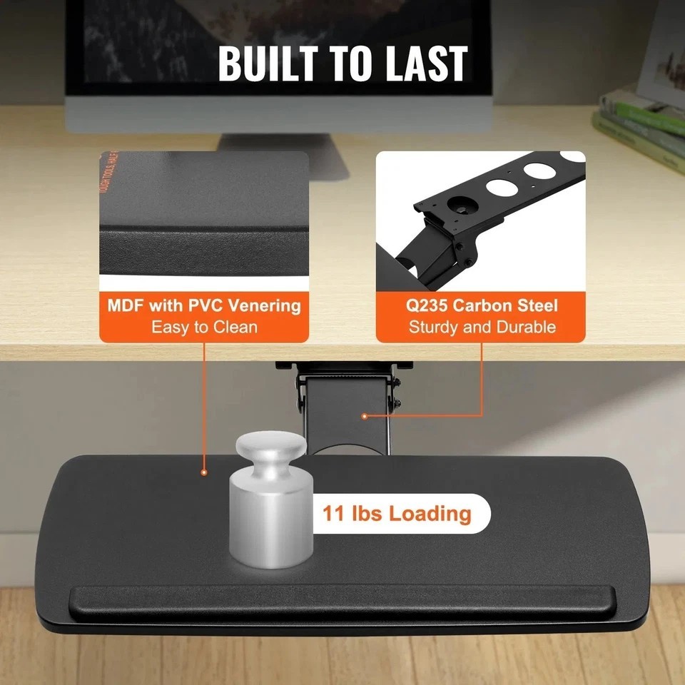 Keyboard Tray under Desk Adjustable Height, Height and Angle Adjustable under