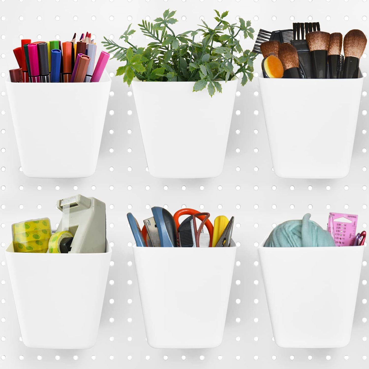Large Pegboard Cups Peg Board Storage Bin 6 Pack with Hooks Square Bo...