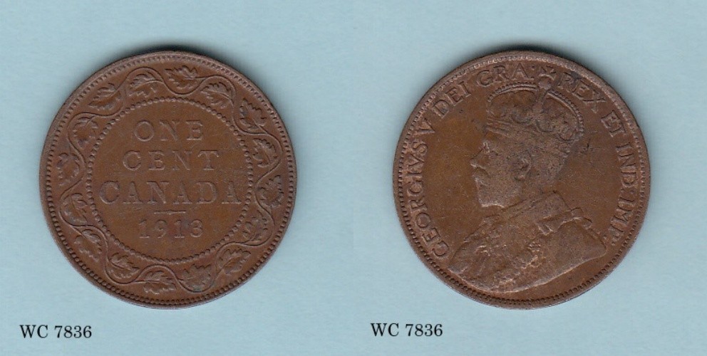 Canada 1 Cent 1913 (George V) Bronze Coin C