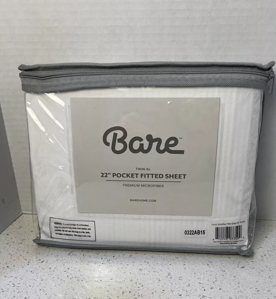 Twin XL BARE 22” Pocket White Stripes Sheet NEW