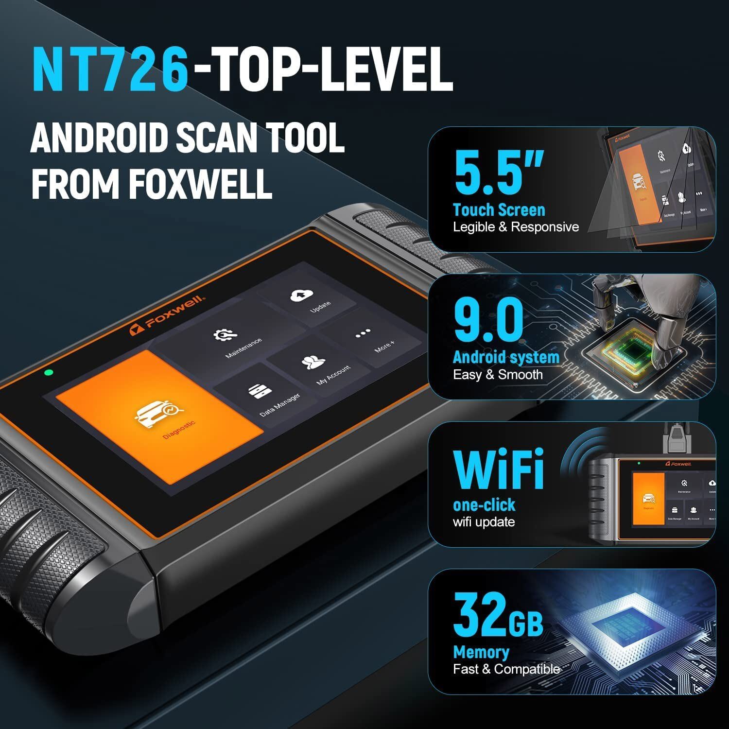 FOXWELL NT726 Full System OBD2 Scanner Diagnostic Tool DPF Regen Injector Coding