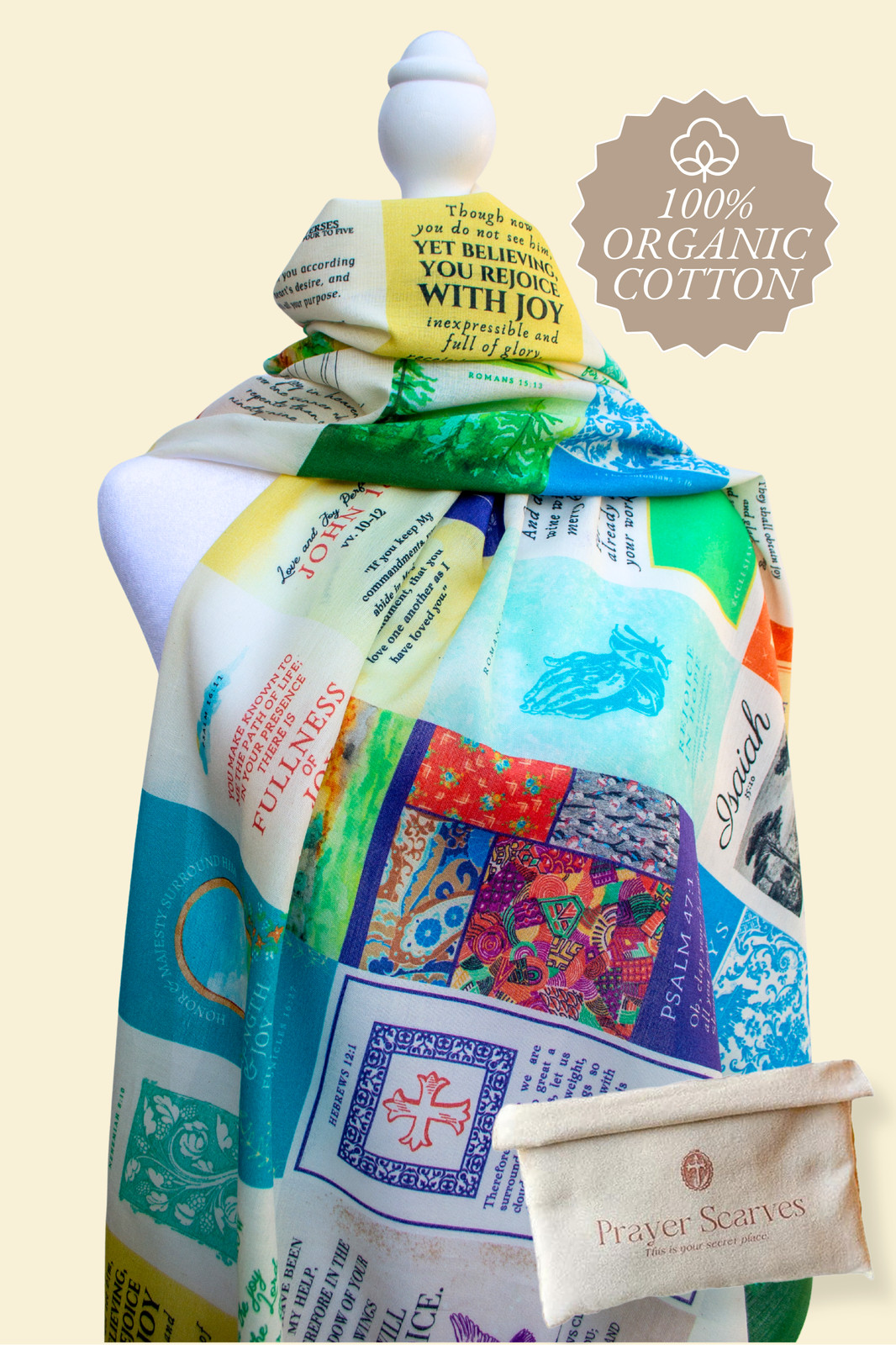 Joy (Cotton) Prayer Scarf - Christian Gift, Colorful Bible Verse Shawl