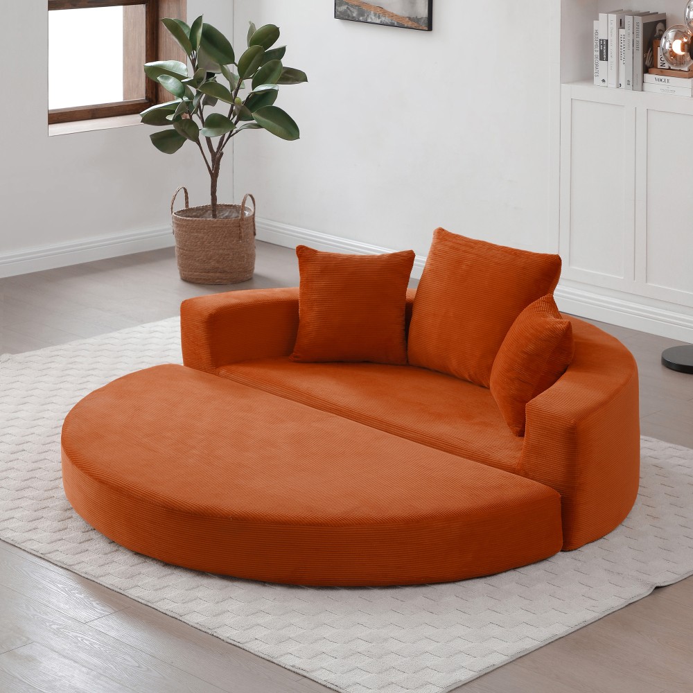 Convertible Sofa Bed w/ Foam Corduroy Cover, Orange - Modern Futon